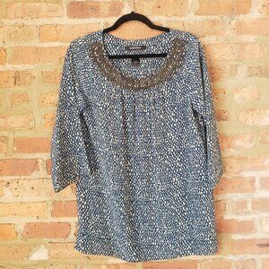 Ellen Tracy Silk Polka Dot Blouse with Beading